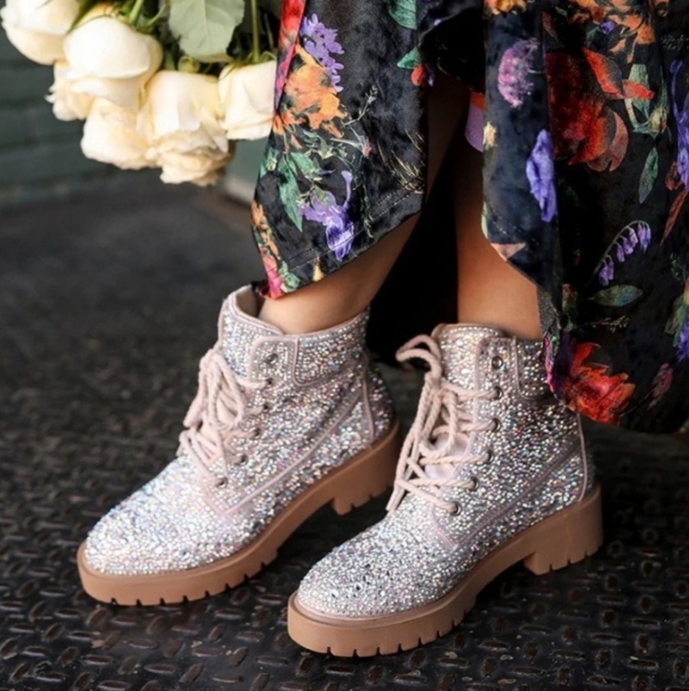 Betsey Johnson Glitter Combat Boots